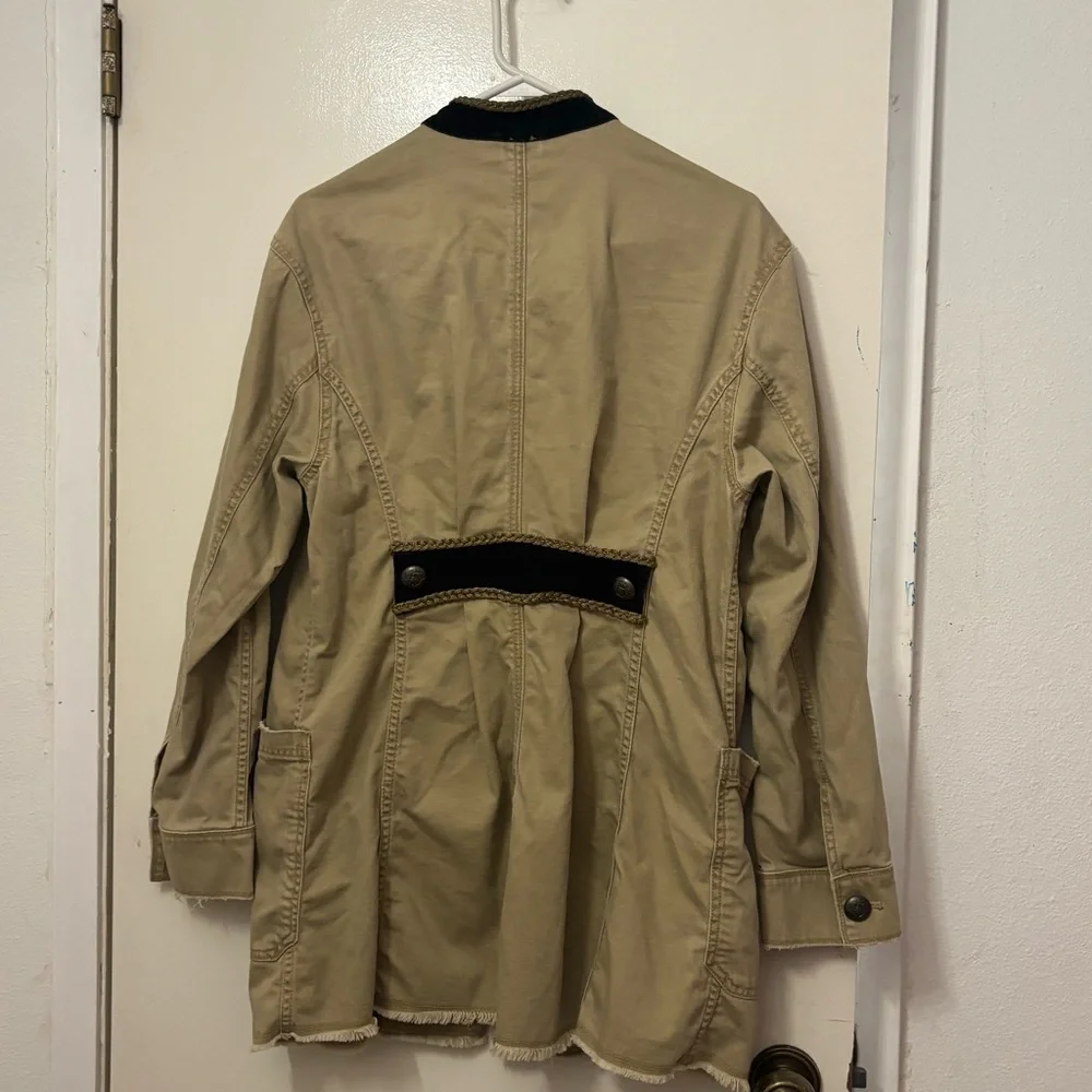 Tan Military Style Jacket with Black Trim